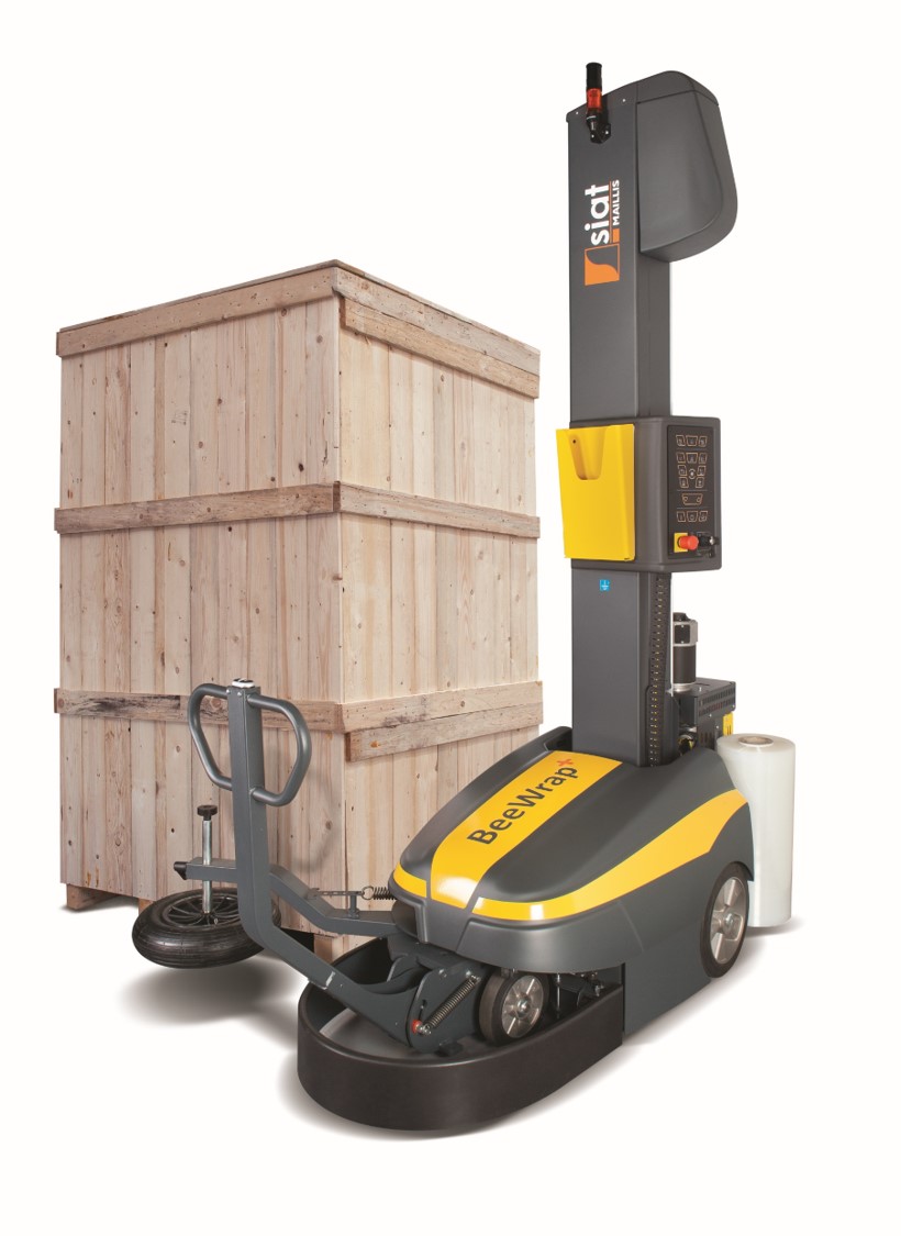 Stretchroboter-BeeWrap-mit-Palette Halbautomatischer Stretchroboter SIAT BeeWrap+