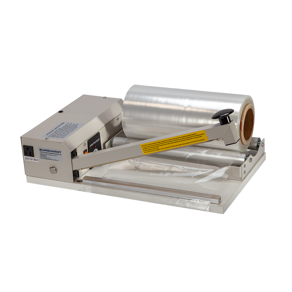Tisch-Schrumpfsystem-SP-IP-300-Folienrolle SP-IP Tisch-Schrumpfsystem für flache Produkte mit Schrumpffolienrolle